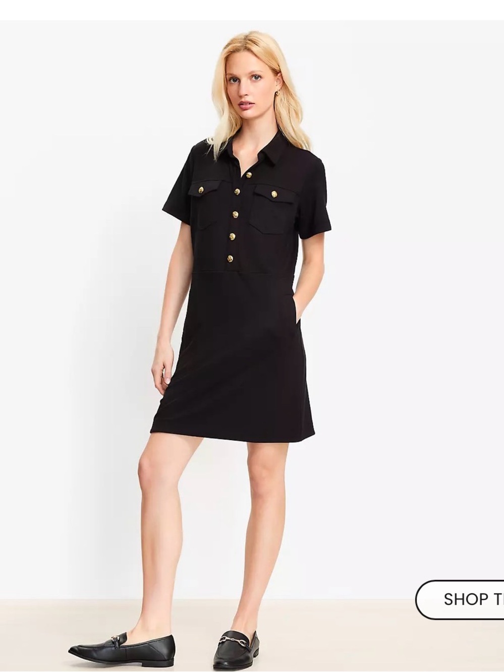 Black Short-Sleeve Ponte Mini Pocket Dress